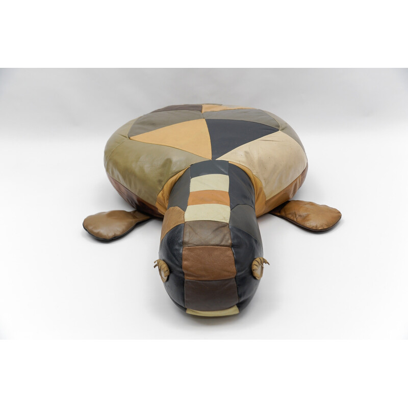 Set of 3 vintage leather turtle poufs, Switzerland 1960