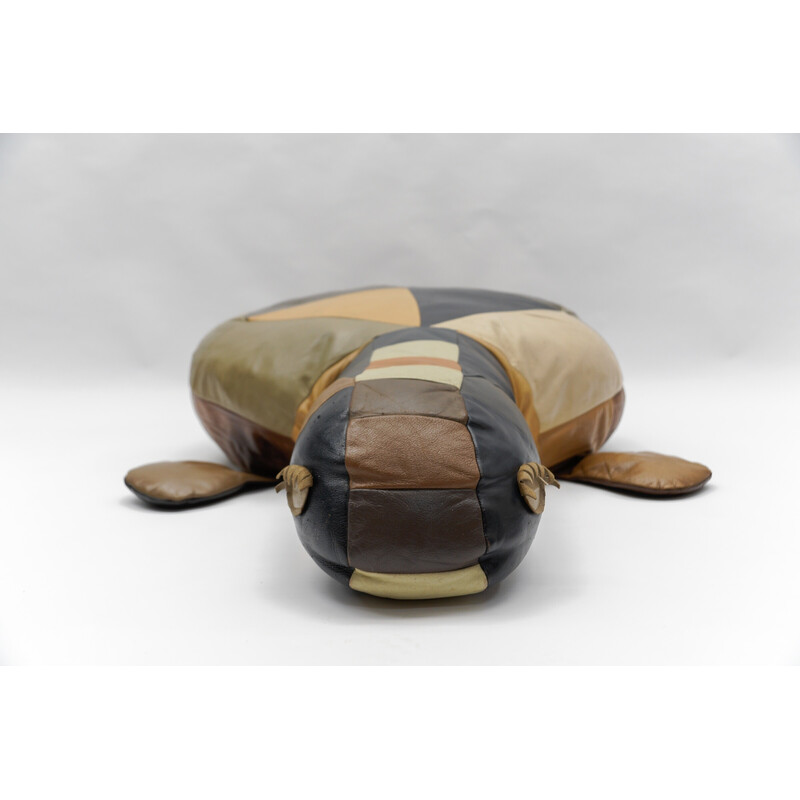 Lot de 3 poufs vintage tortues en cuir, Suisse 1960