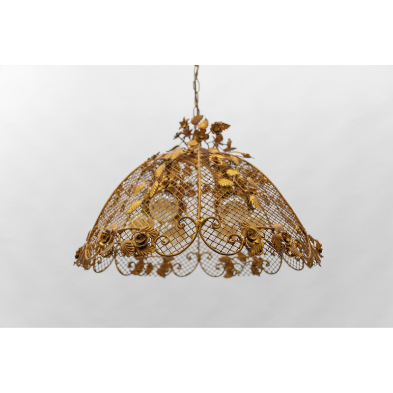 Vintage golden flower ceiling lamp by Hans Kögl, Germany 1970