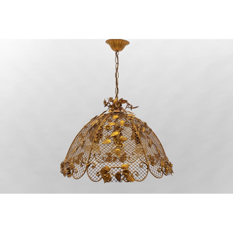 Vintage golden flower ceiling lamp by Hans Kögl, Germany 1970