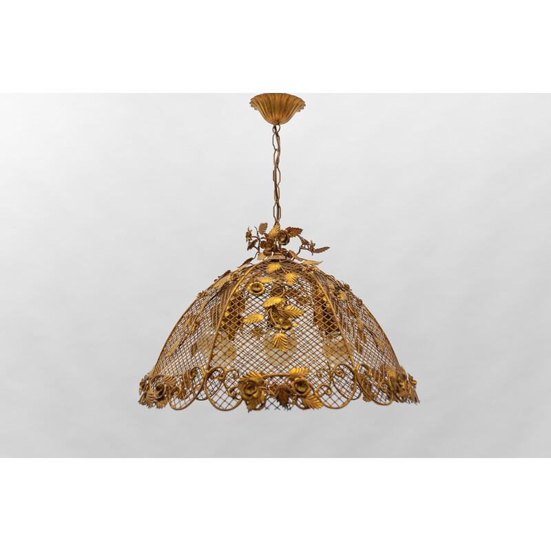 Vintage golden flower ceiling lamp by Hans Kögl, Germany 1970