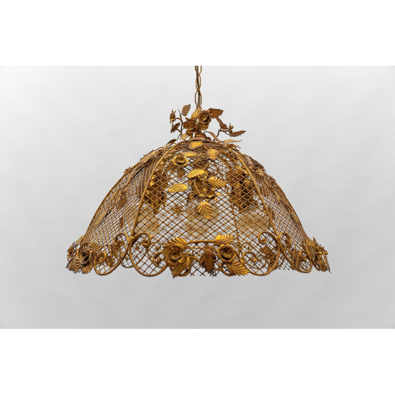 Vintage golden flower ceiling lamp by Hans Kögl, Germany 1970