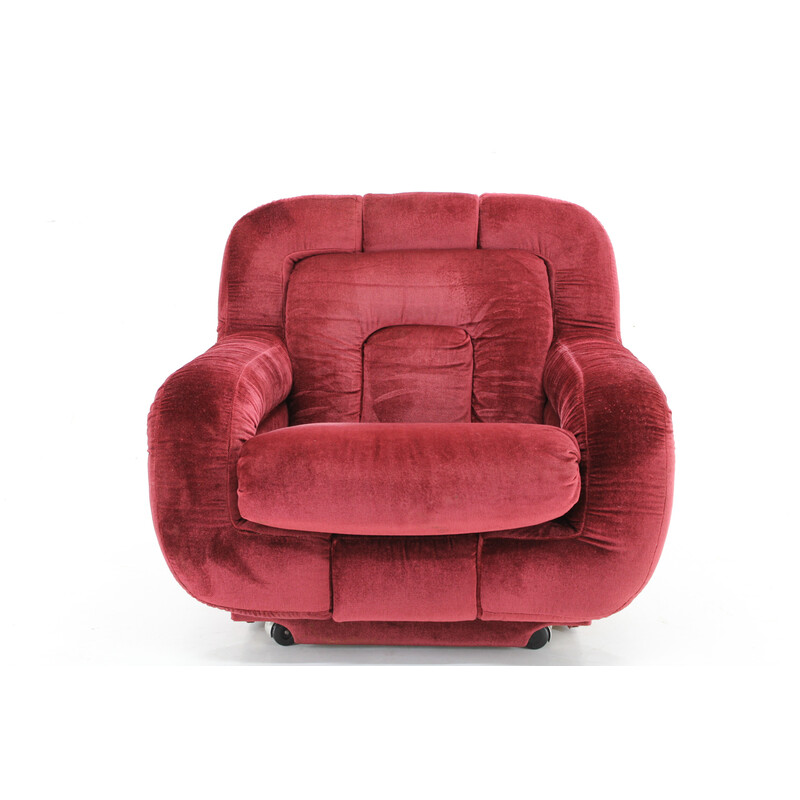 Vintage red velvet armchair, Italy 1970