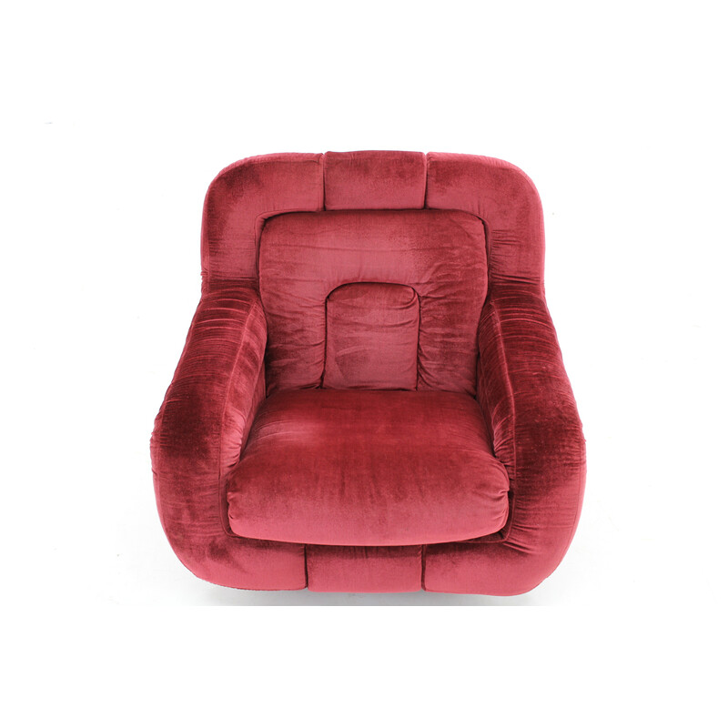 Vintage red velvet armchair, Italy 1970