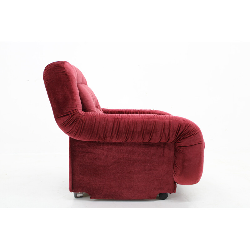 Vintage red velvet armchair, Italy 1970
