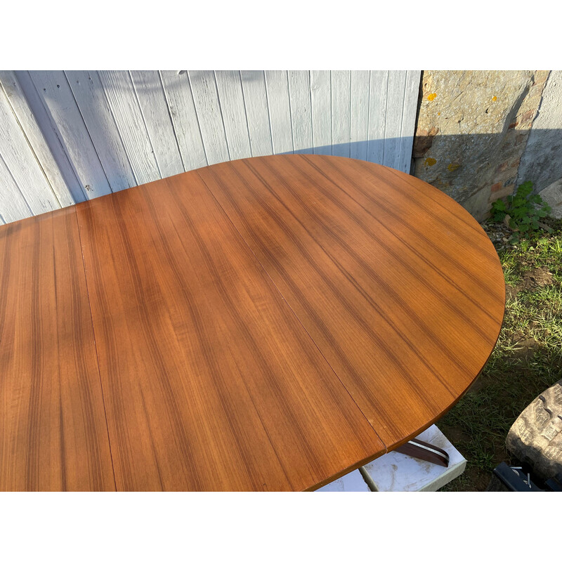 Vintage round extendable table in teak and teak veneer, France 1960