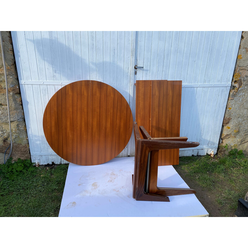 Vintage round extendable table in teak and teak veneer, France 1960
