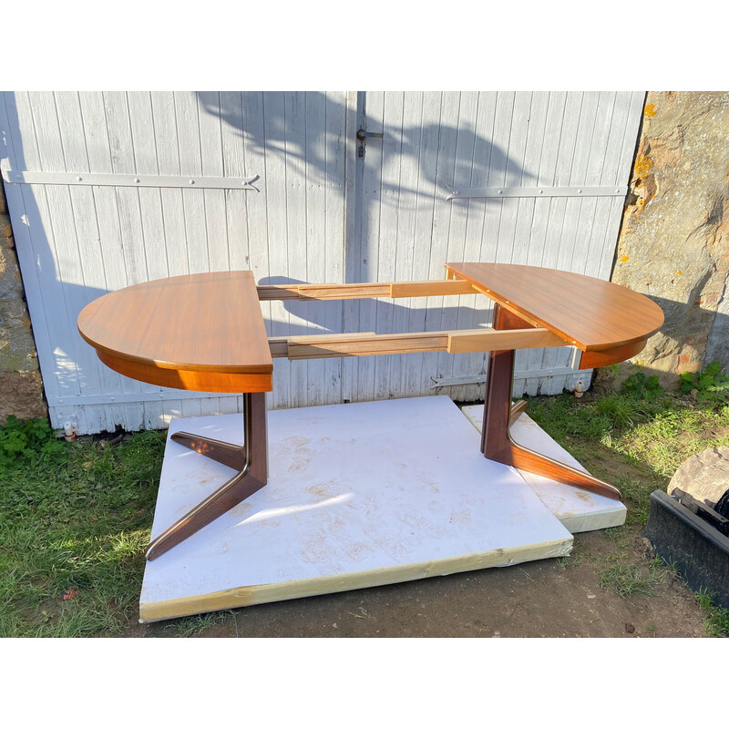 Vintage round extendable table in teak and teak veneer, France 1960