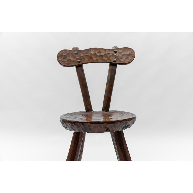 Vintage rustic provincial carved chair, France 1960
