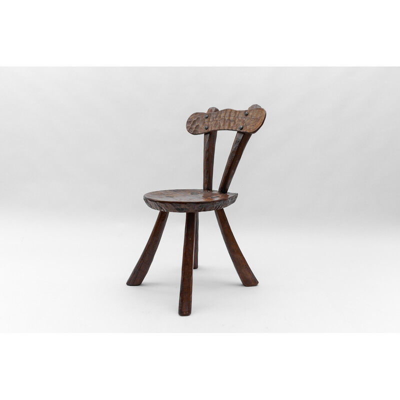 Cadeira rústica provincial vintage esculpida, França 1960
