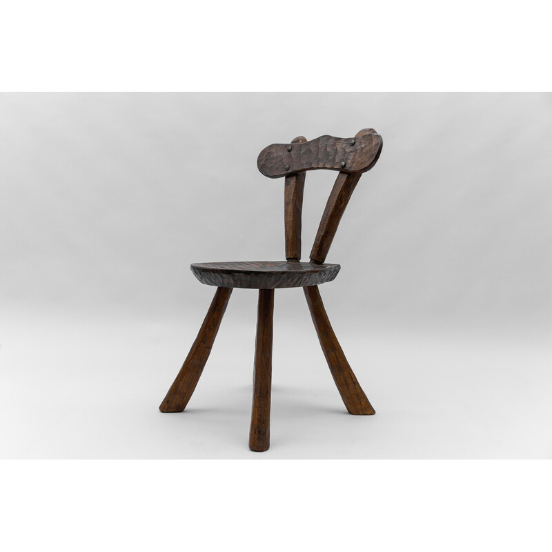 Vintage rustic provincial carved chair, France 1960