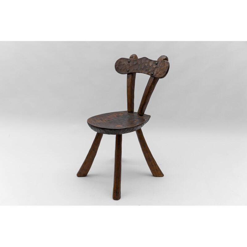 Cadeira rústica provincial vintage esculpida, França 1960