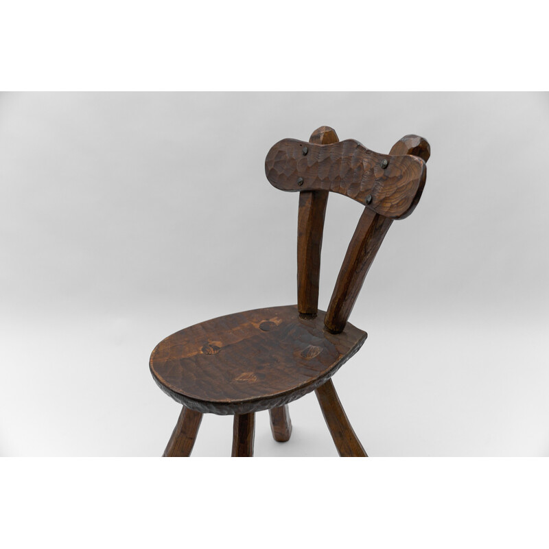 Vintage rustic provincial carved chair, France 1960