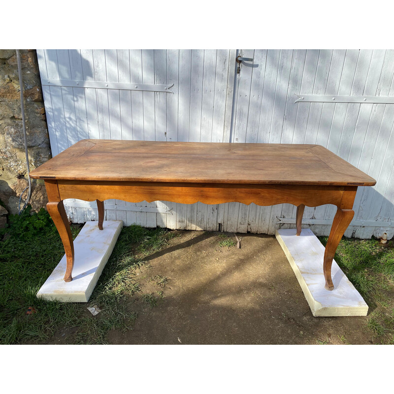Vintage solid wood farm table with 1 drawer and 2 extensions, 1900