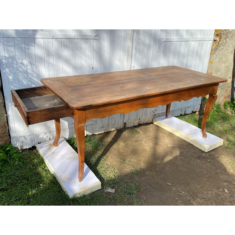 Vintage solid wood farm table with 1 drawer and 2 extensions, 1900