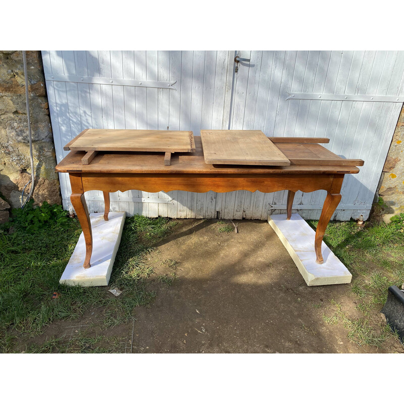 Vintage solid wood farm table with 1 drawer and 2 extensions, 1900