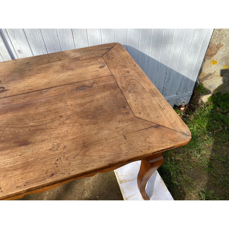 Vintage solid wood farm table with 1 drawer and 2 extensions, 1900