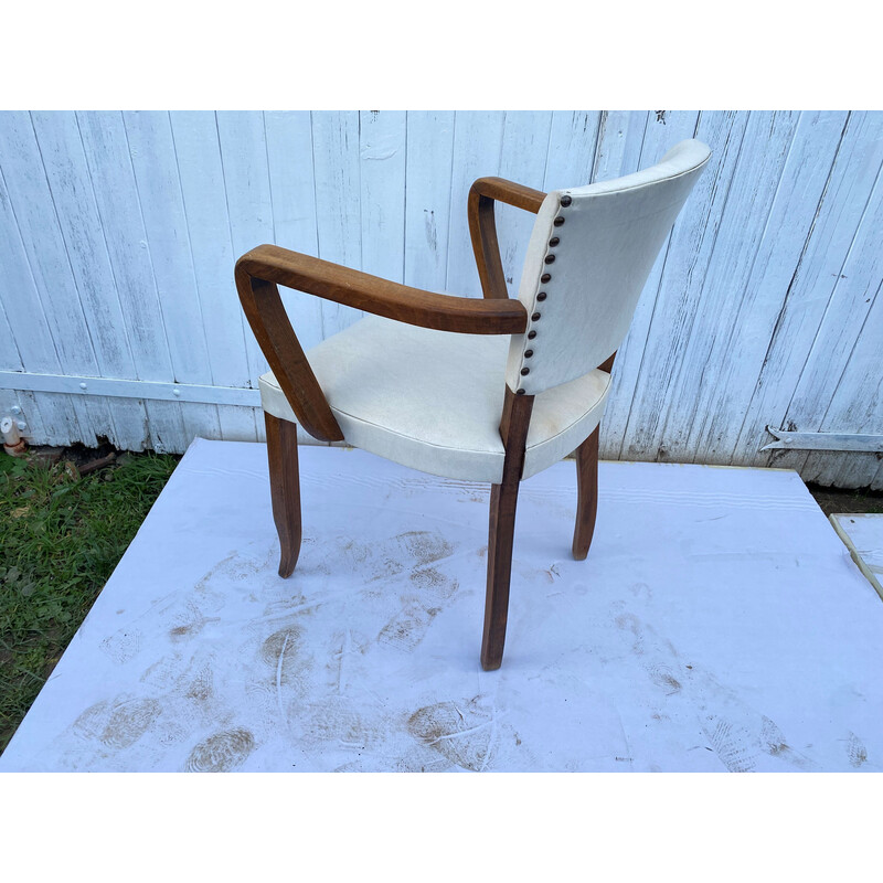 Vintage armchair in ivory white skai and solid wood, 1930