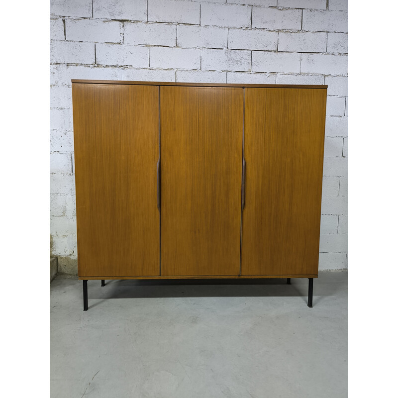 Vintage teak and metal wardrobe