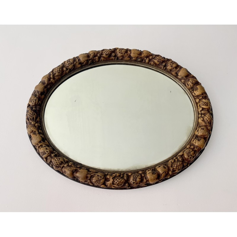 Vintage oval wall mirror with beveled edge, 1930