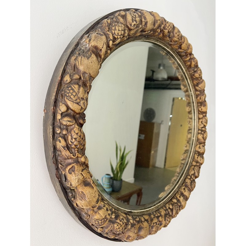 Vintage oval wall mirror with beveled edge, 1930