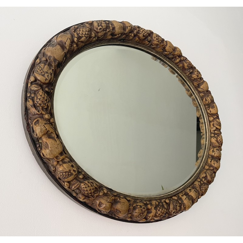 Vintage oval wall mirror with beveled edge, 1930