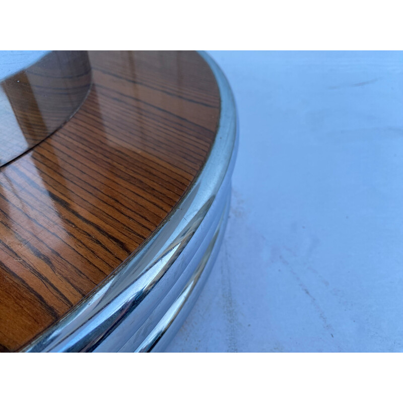 Vintage round coffee table in smoked glass and chrome, 1960