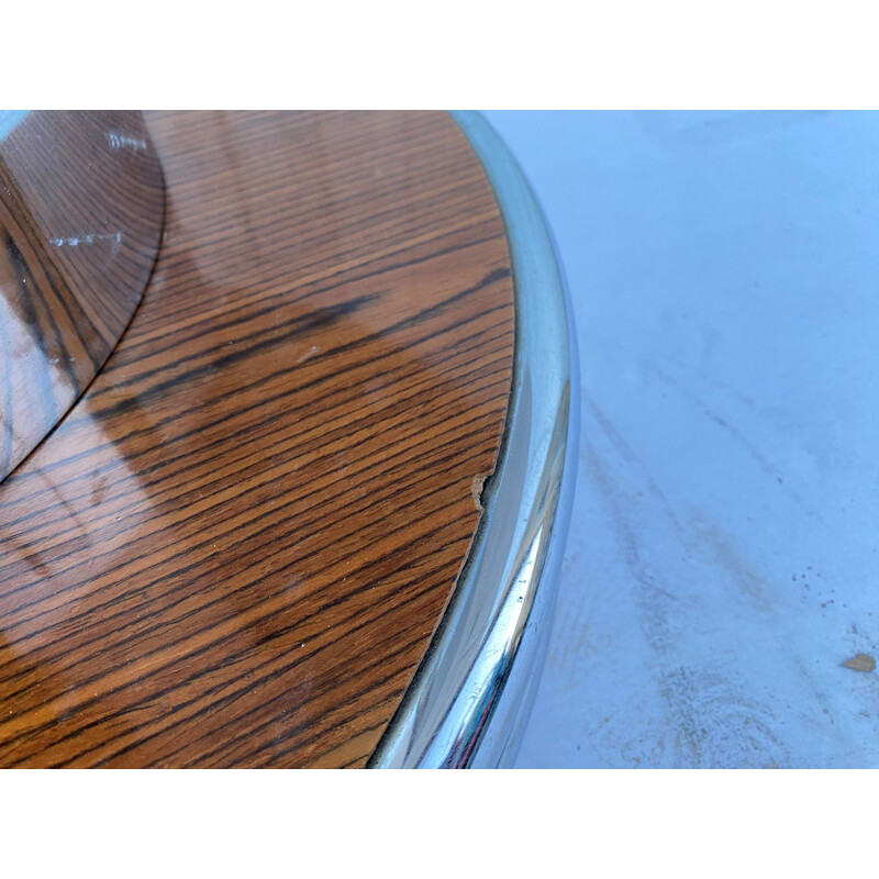 Vintage round coffee table in smoked glass and chrome, 1960