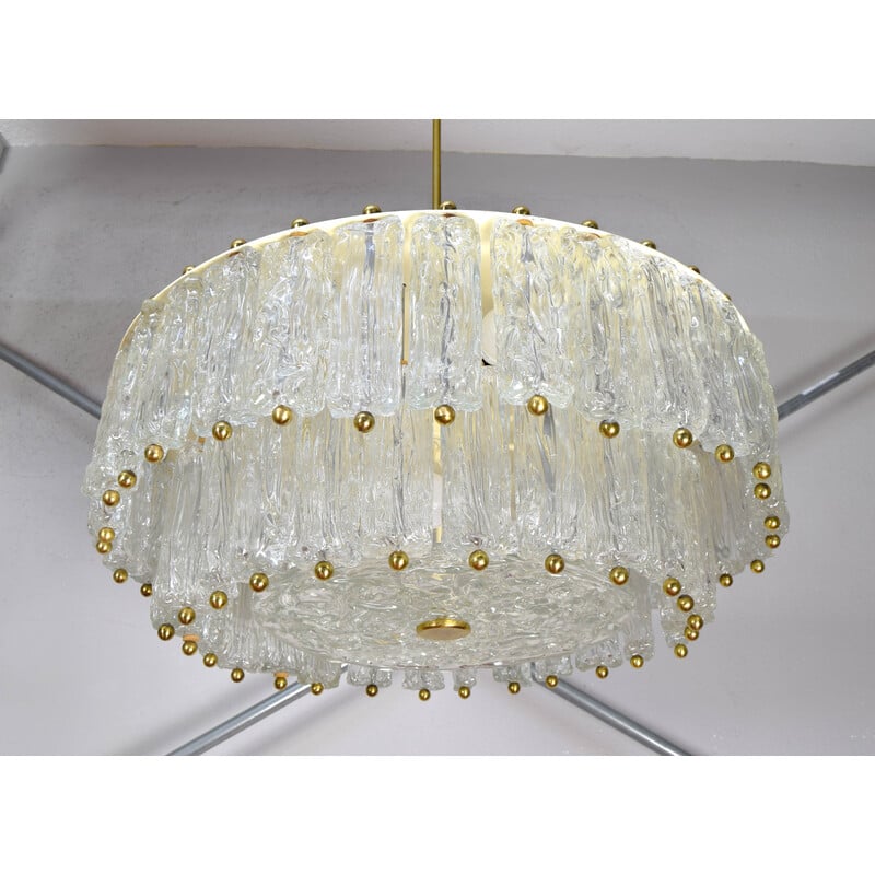 Vintage chandelier in lacquered steel and Murano glass by Barovier and Toso, Italy 1950
