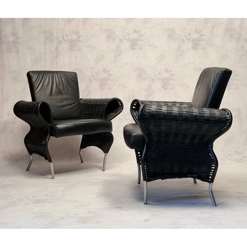 Pair of vintage leather armchairs by Borek Sipek, Czechoslovakia 1980