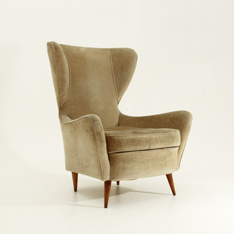 Italian velvet wingback armchair - 1950s