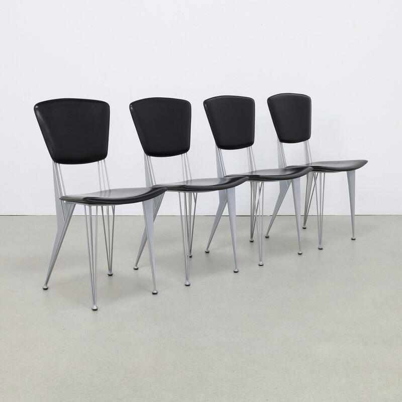 Set of 4 vintage leather dining chairs by Studio Archirivolto for Fasem, 1980