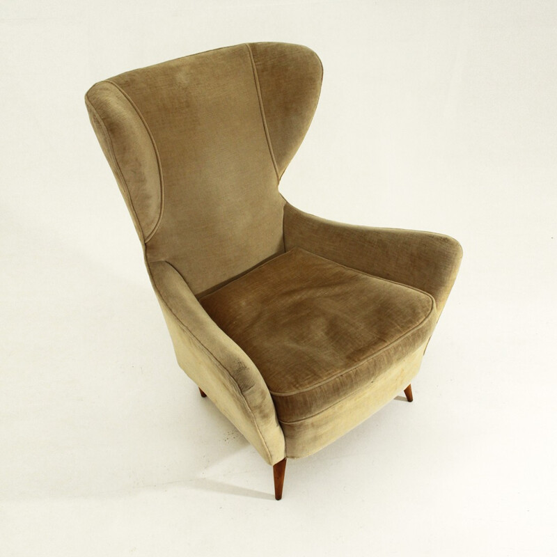 Italian velvet wingback armchair - 1950s