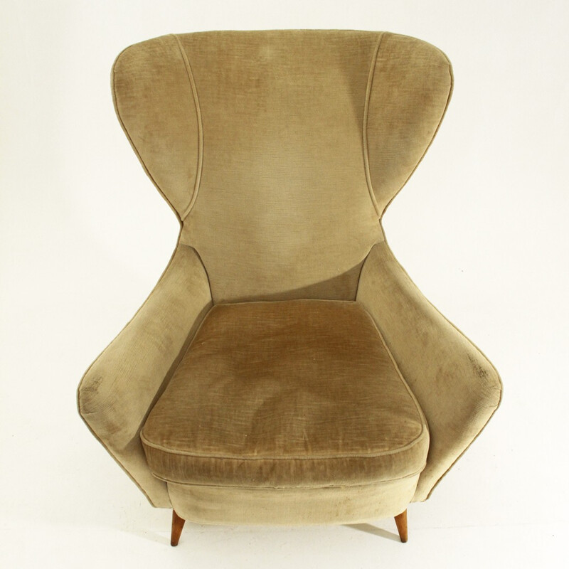 Italian velvet wingback armchair - 1950s