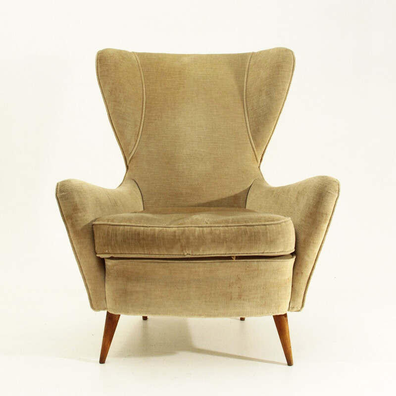 Italian velvet wingback armchair - 1950s