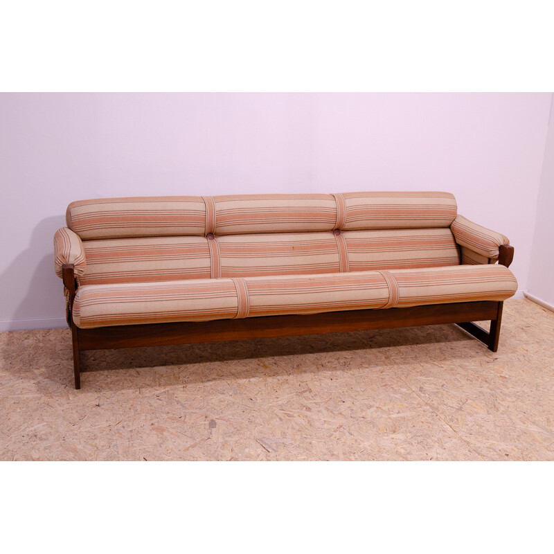 Vintage 3-seater sofa in beech wood and fabric for Hikor Písek, Czechoslovakia 1980