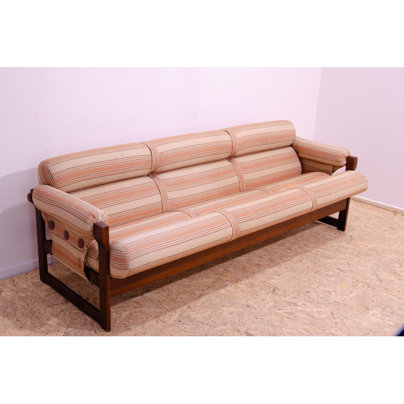 Vintage 3-Sitzer Sofa aus Buchenholz und Stoff für Hikor Písek, Tschechoslowakei 1980