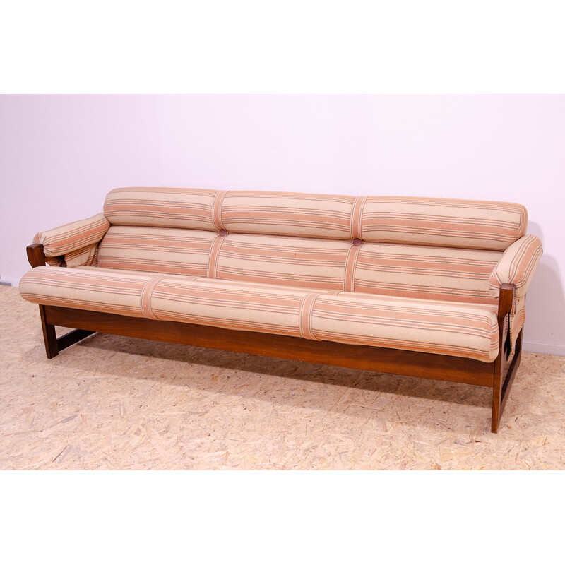 Vintage 3-seater sofa in beech wood and fabric for Hikor Písek, Czechoslovakia 1980