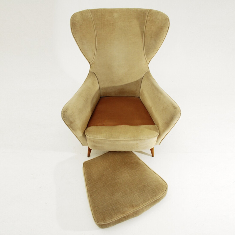 Italian velvet wingback armchair - 1950s