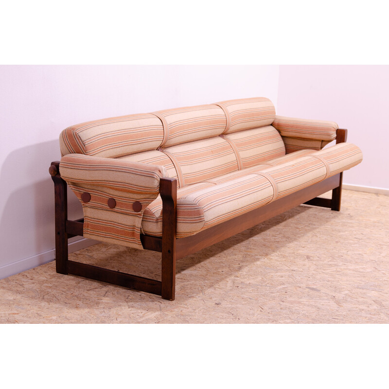 Vintage 3-seater sofa in beech wood and fabric for Hikor Písek, Czechoslovakia 1980