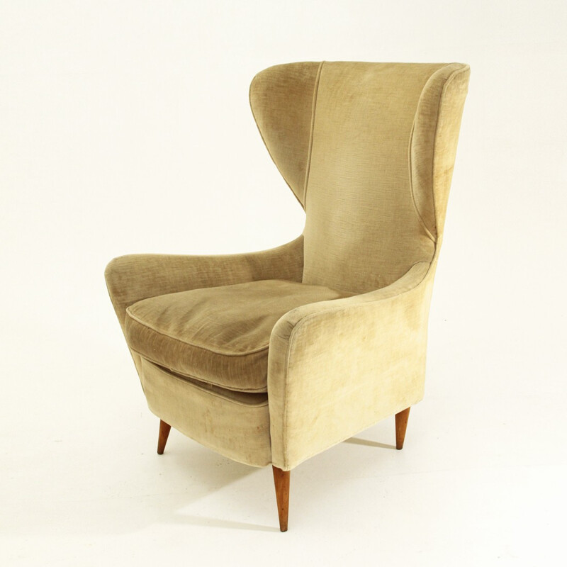 Italian velvet wingback armchair - 1950s