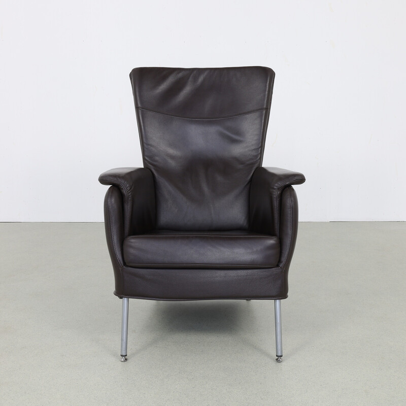 Vintage chocolate brown leather armchair, Netherlands 1990