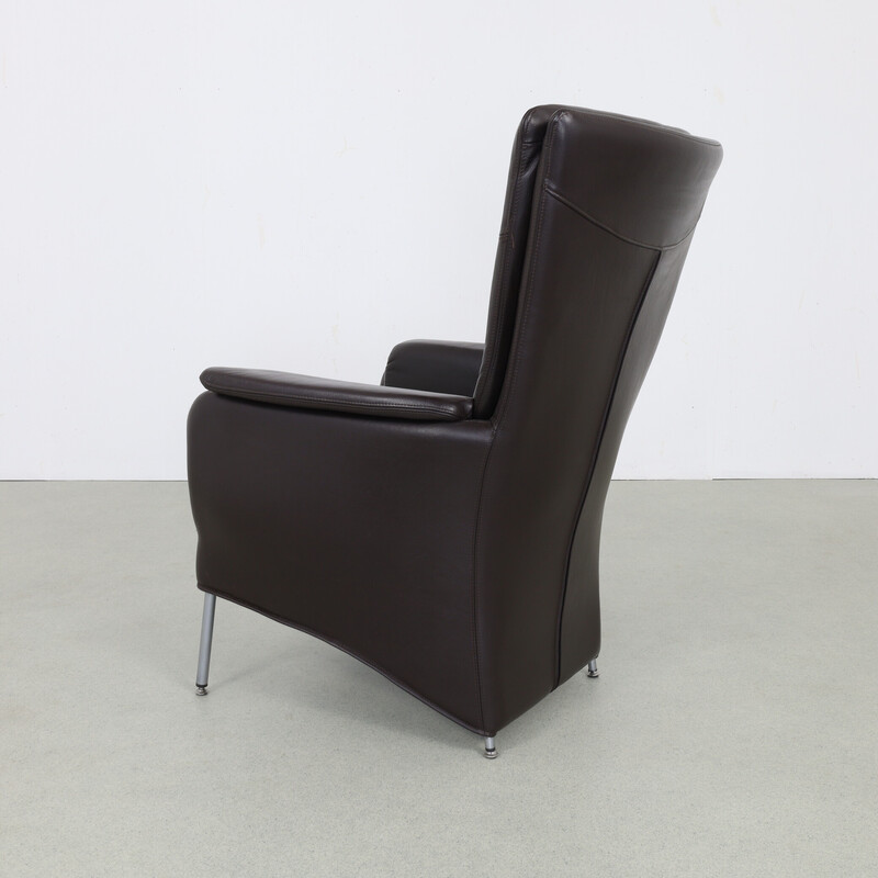 Vintage chocolate brown leather armchair, Netherlands 1990