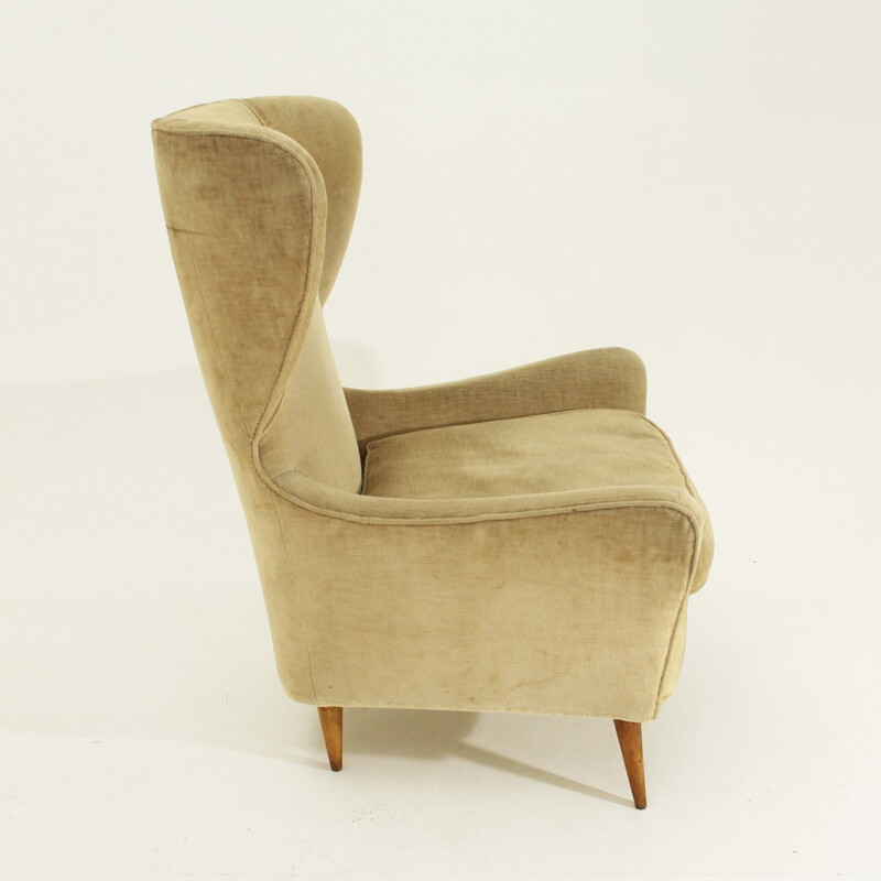 Italian velvet wingback armchair - 1950s