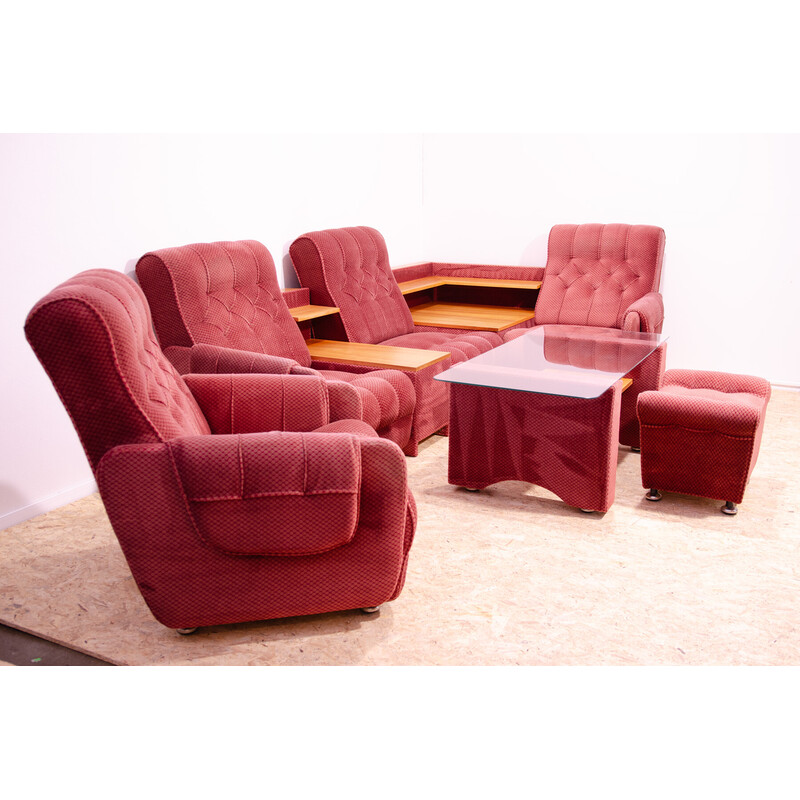 Vintage living room set with red upholstery, Czechoslovakia 1980