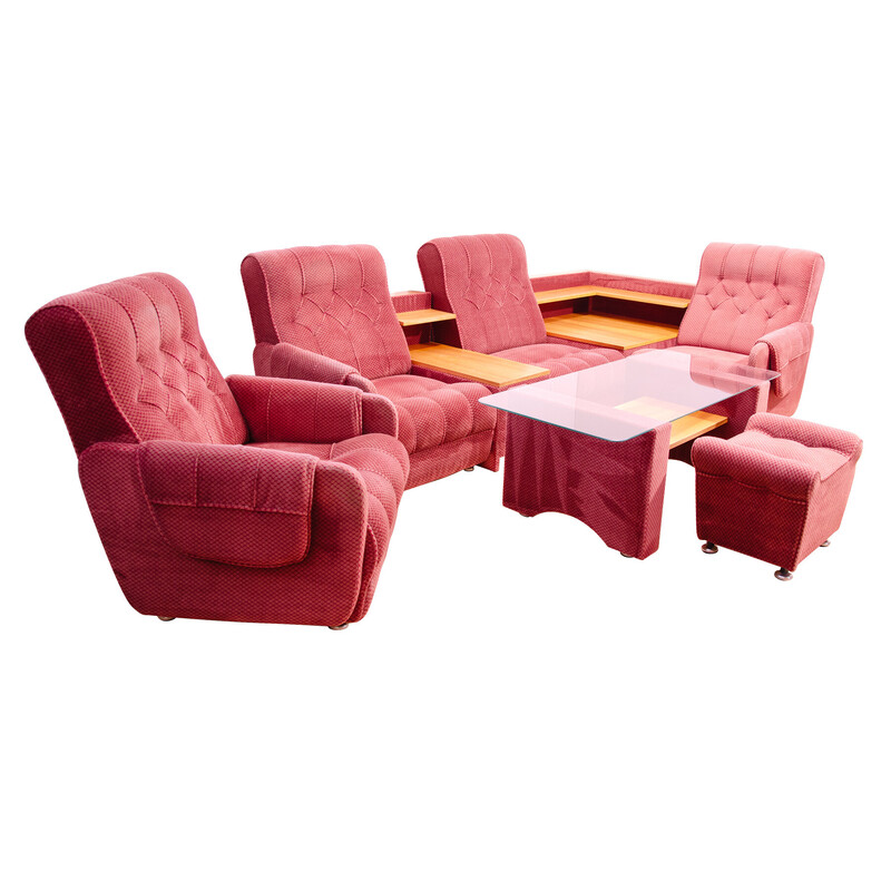 Vintage living room set with red upholstery, Czechoslovakia 1980