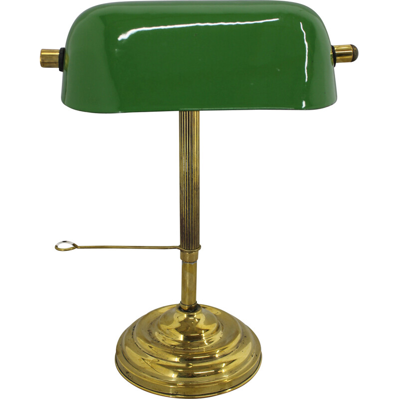 Vintage Art Deco brass banker's table lamp, Czechoslovakia 1930