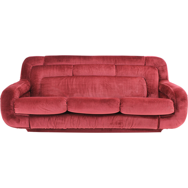 Vintage 3-seater sofa in velvet fabric, Italy 1970