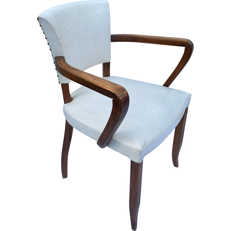 Vintage armchair in ivory white skai and solid wood, 1930
