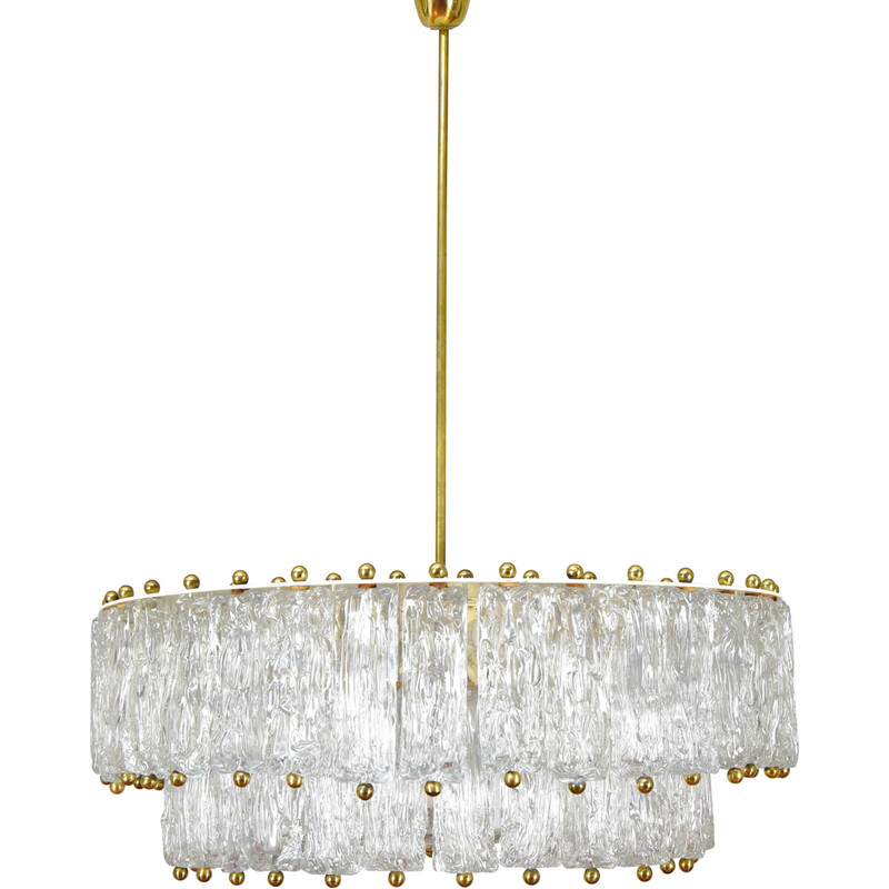 Vintage chandelier in lacquered steel and Murano glass by Barovier and Toso, Italy 1950
